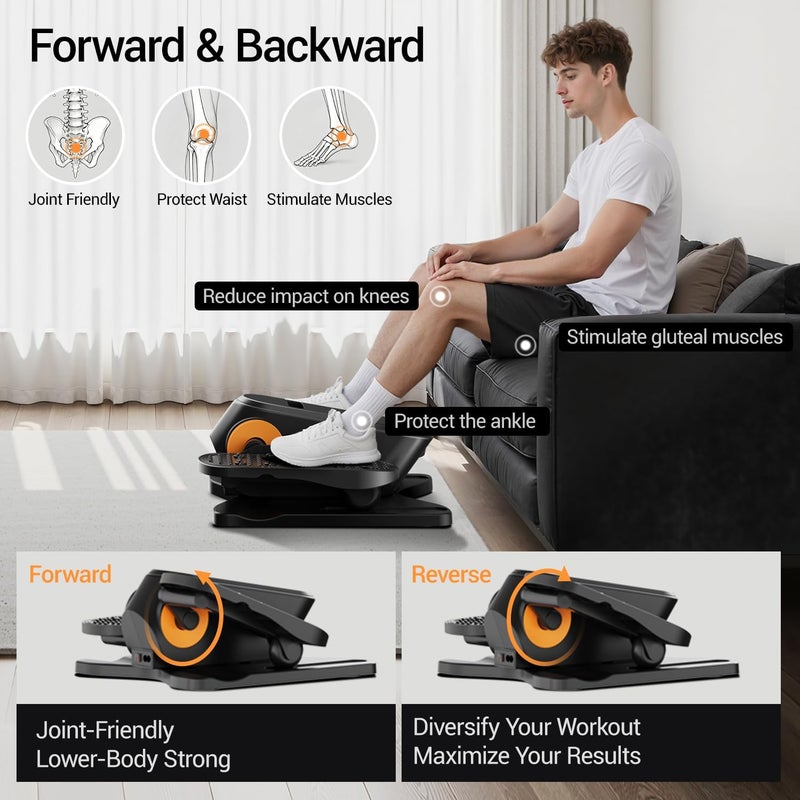 CURSOR FITNESS آلة إهليلجية تحت المكتب، جهاز تمرين الساق الكهربائية كما هو معروض على التلفاز لكبار السن، جهاز دواسة محمول هادئ مع جهاز تحكم عن بعد، 12 سرعة، وضع تلقائي و HR لمكتب المنزل - Image 4